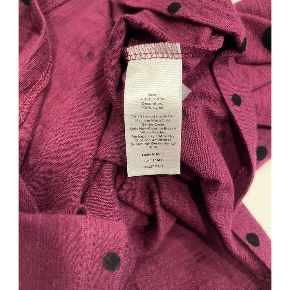 Talbots NWT Pullover Long Sleeve Purple Shirt Medium Petite Black Velvet Dot - Picture 4 of 6